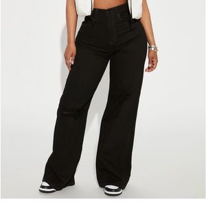 Black wide leg ripped jeans